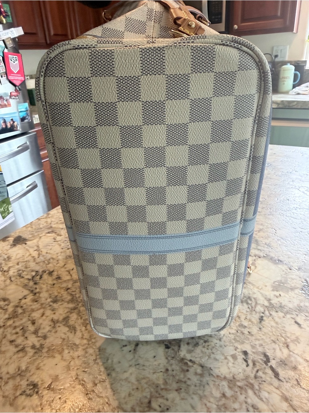 Louis Vuitton Cream Damier Tote with Pink & Light Blue Accents - Picture 7 of 9
